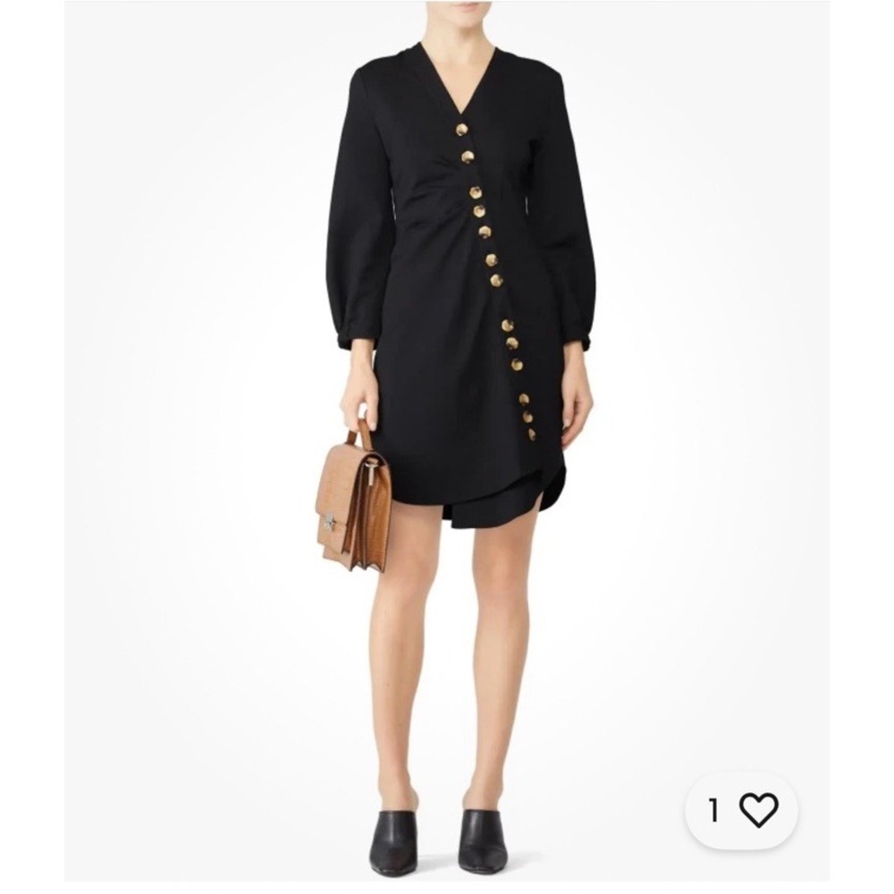 Tibi Womens Long Sleeve V Neck Shirtdress Asymmetric Button Down Black Size 2
